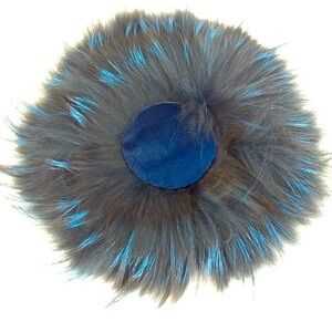 Fendi Crosage Brooch with gold color pins, blue suede leather in the excellent